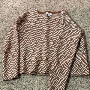 Geometric Patterned Brown and White Sweater